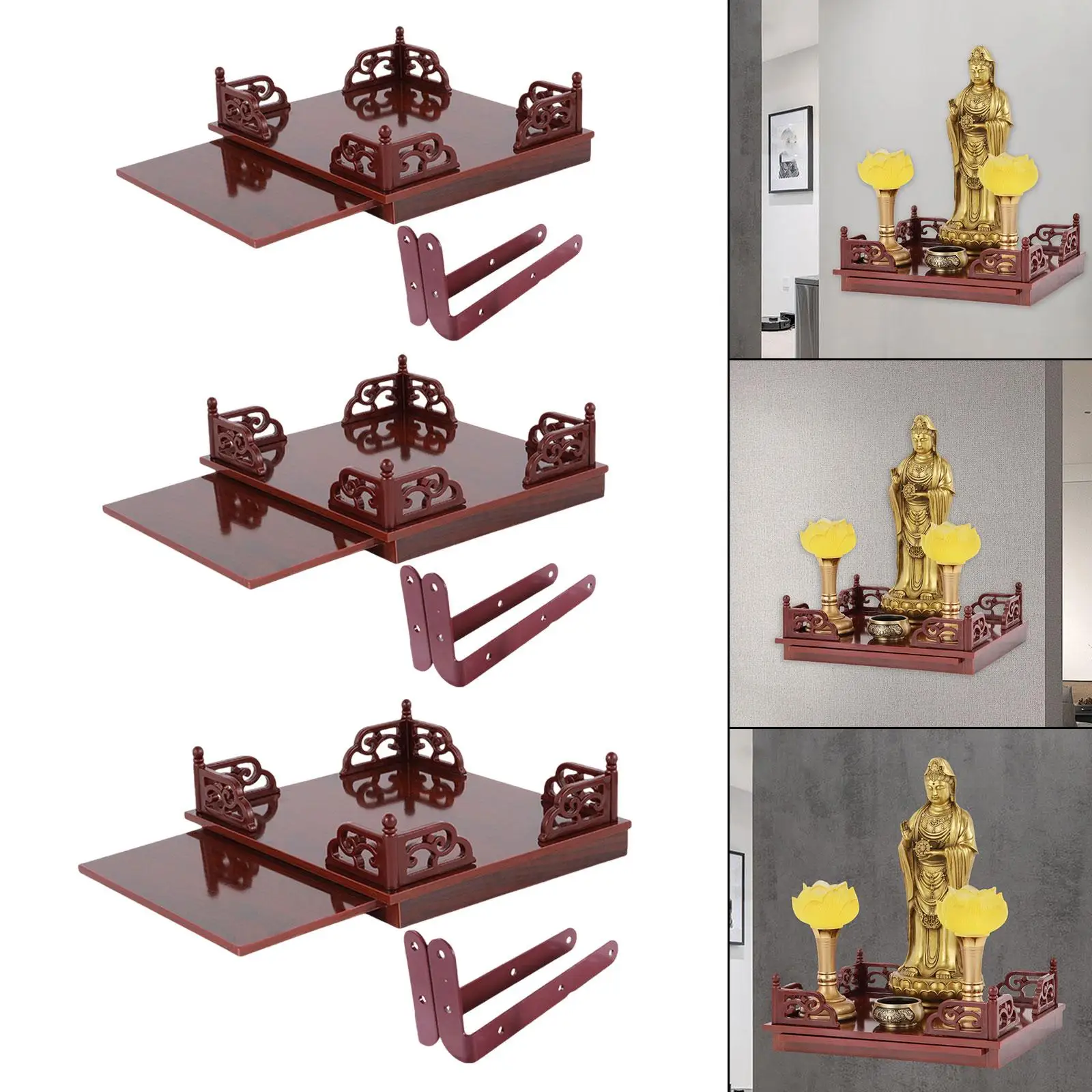 

Buddha Statue Organizer Tabletop Shrine Wall Shelf Offering Stand, Traditional Chinese Home Decor Sculpture Rack Shrine Cabinet
