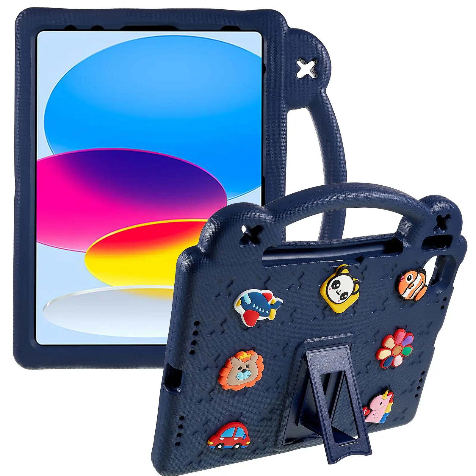 

For iPad (2025) / 10.9 (2022) Drop-Proof EVA Tablet Cover Protective Case with Kickstand - Navy Blue