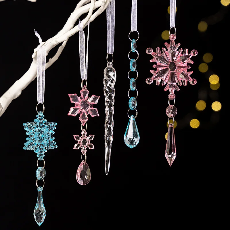 

5Pcs Christmas Acrylic Snowflake Icicle Xmas Tree Hanging Ornaments Winter Party 2024 Christmas Decoration New Year For Home