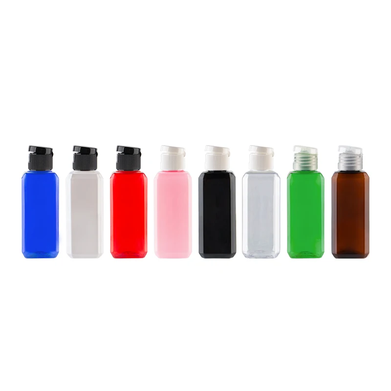 50 pz 50 ml 100 ml Bottiglia di plastica da viaggio vuota Tappo a vite Bottiglie contenitore cosmetico quadrato Campione Imballaggio per la cura personale