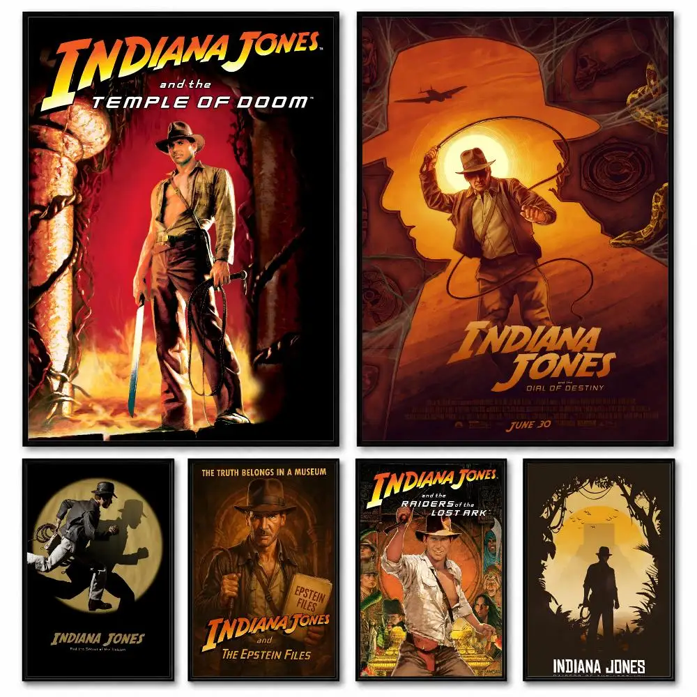 Póster artístico en lienzo de la serie de películas clásicas de Indiana Jones, decoración de la habitación, arte de pared para el hogar, impresión impermeable, carteles para garaje y dormitorio, regalo