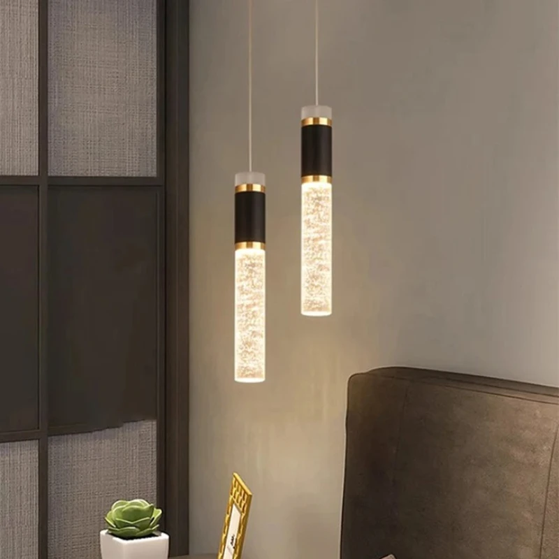 Modern Minimalist Cylinder Bubble Pendant Light LED Hanging Lamp Fixture for Dining Room Bedroom Bar Entryway Ambient Home Decor