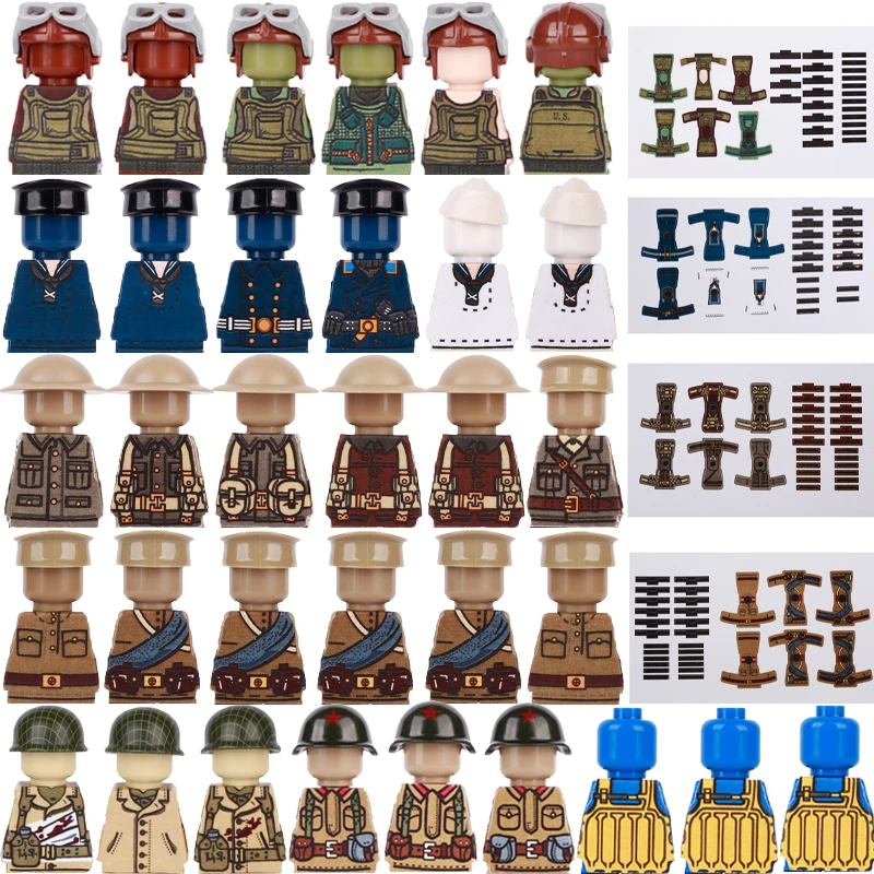 WW1 WW2 Military Building Blocks German US Soviet British Russian Soldiers Figure Stickers Accessories Army Bricks Toy kids J121