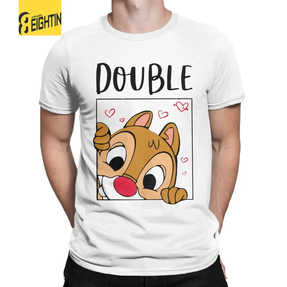 Men's T-Shirts Double Trouble Couple Chipmunks Valentines Day Tees Short Sleeve Chip an' Dale T Shirts Round Collar Clothes