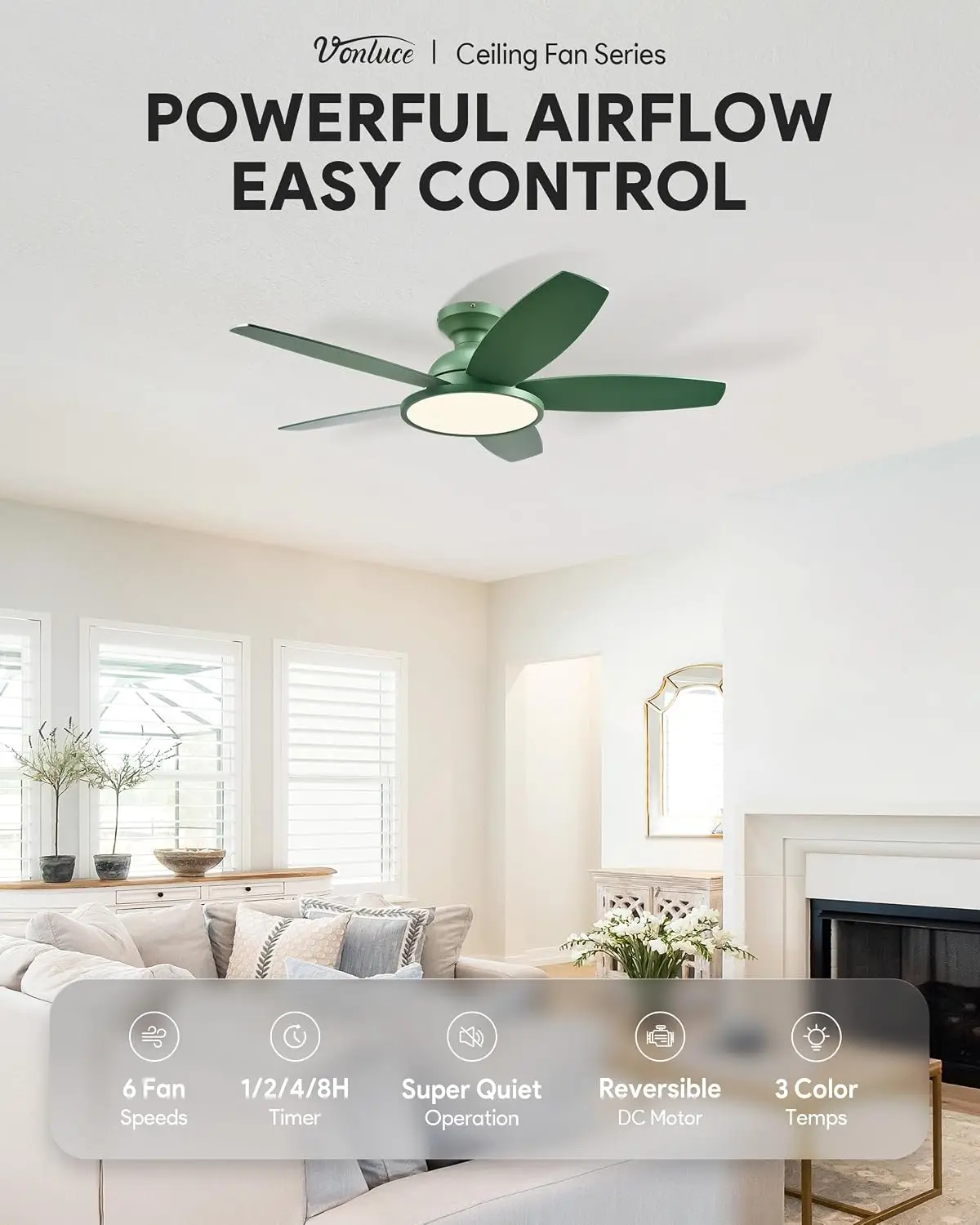 Green Ceiling Fan with Lights, 42-Inch