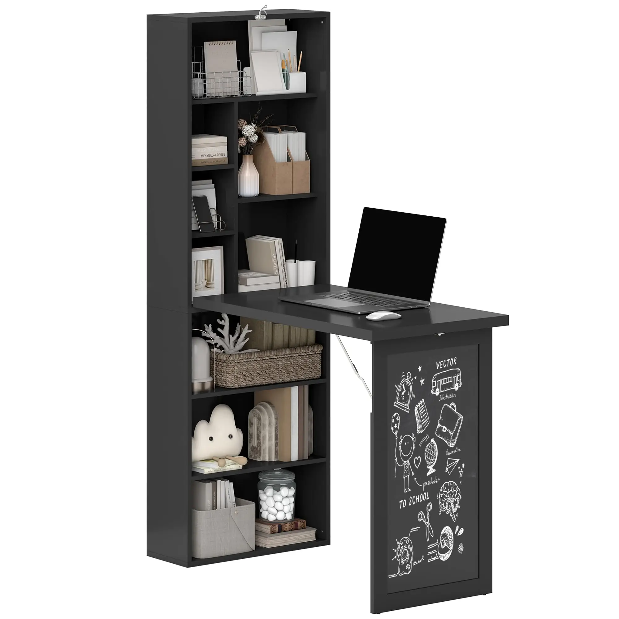 Foldable Convertible Writing Table Computer Desk, Black
