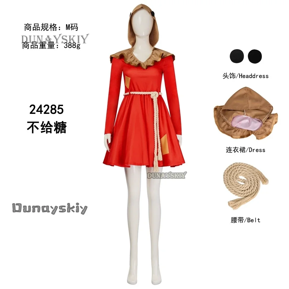 

CosplayRed Dress With Belt Headdress Cosplay For Halloween And Christmas Without Giving Halloween Carnival Candy