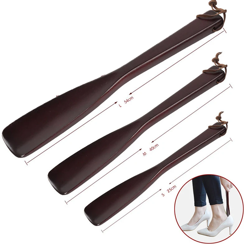 (N) Professional Wooden Shoe Horn Flexible Long Handle Shoehorn Useful Shoe Lifter 3 Sizes
