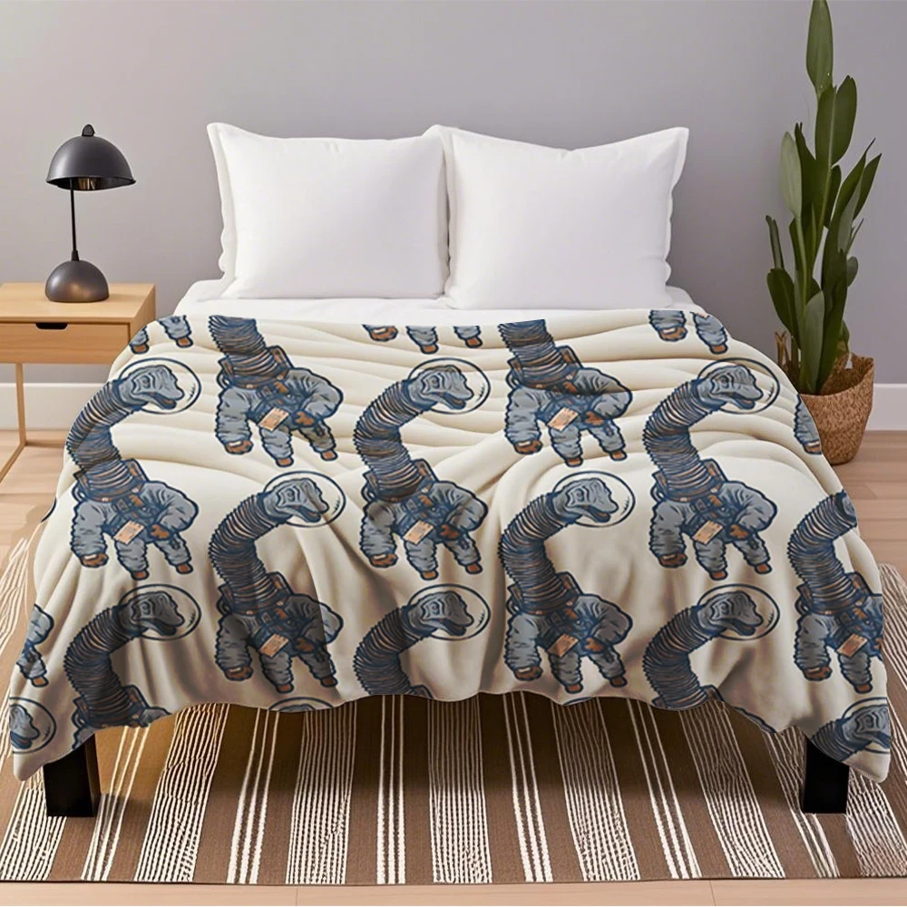 

Flannel Blanket Astro Brachiosaurus With Moisture-Wicking European Classical Pattern Bedcover Throw Blankets For Campers Picnic