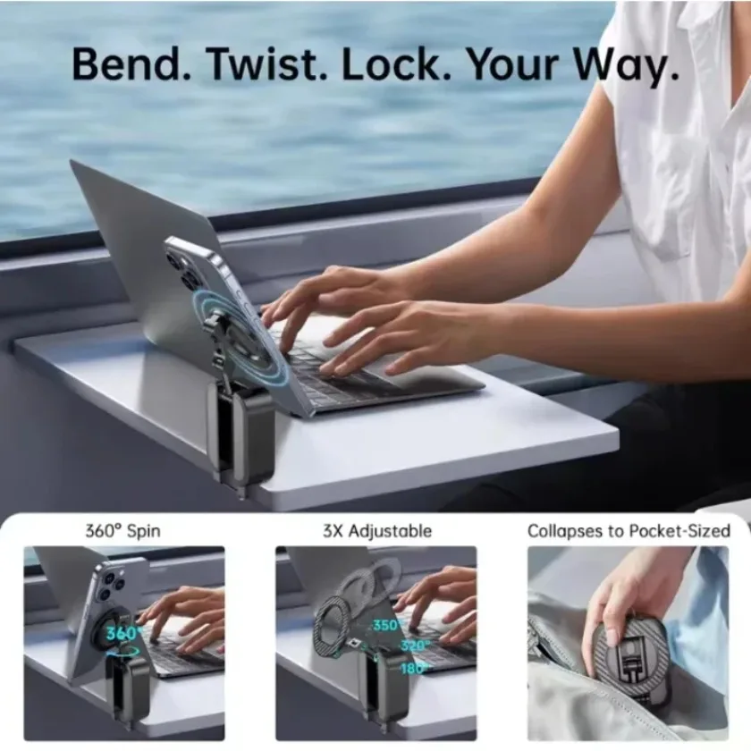 마그네틱 폰 홀더 마그세이프용 합금 회전형 양면 자석 거치대 접이식 다기능 여행용 데스크탑 스탠드 브래킷