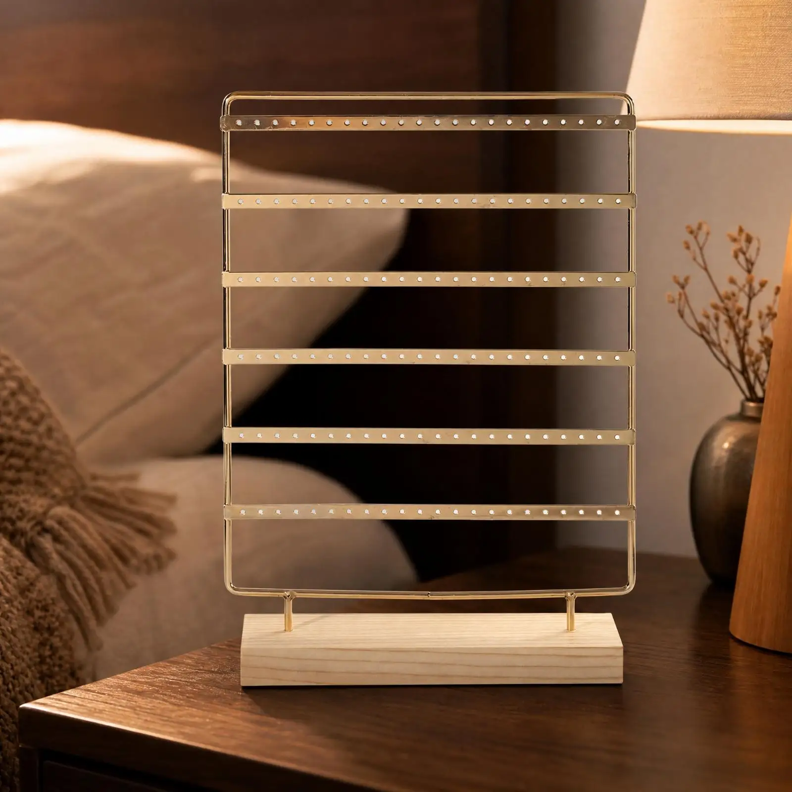 Space Saving Earring Organizer Rack with Perforated Rails for Dressing Table and Retail Jewelry Showcase