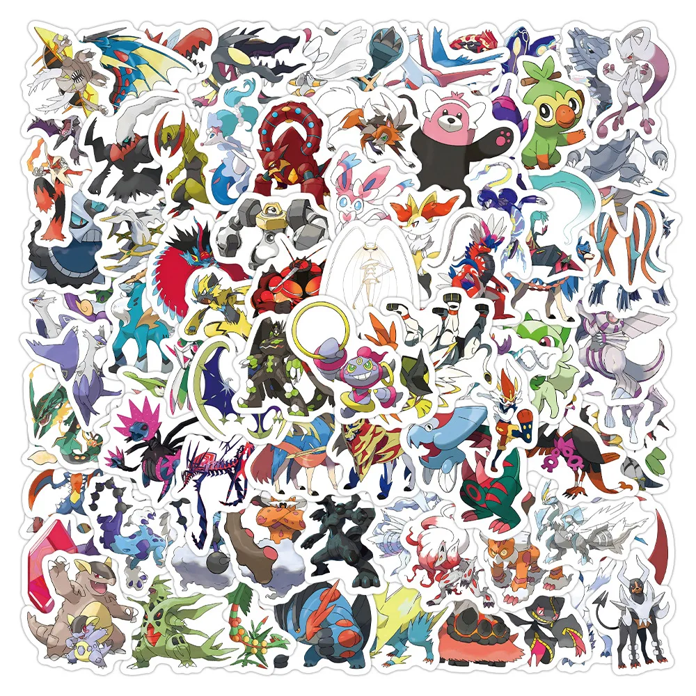 100 Adesivos Pokémon Legend, à prova d'água e estilosas decalques de jogos de anime com Mewtwo, Rayquaza, Giratina e outros personagens Pokémon lendários, adequados para laptops, garrafas de água, cadernos e capas de celular, podem ser usados como lembran