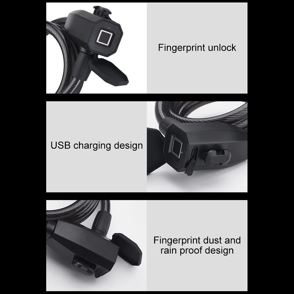 

Fingerprint Bicycle Lock USB Charging Keyless Motorcycle Security Lock 1200mm Long MTB Road Bike Lock for Electric Bike Scooter