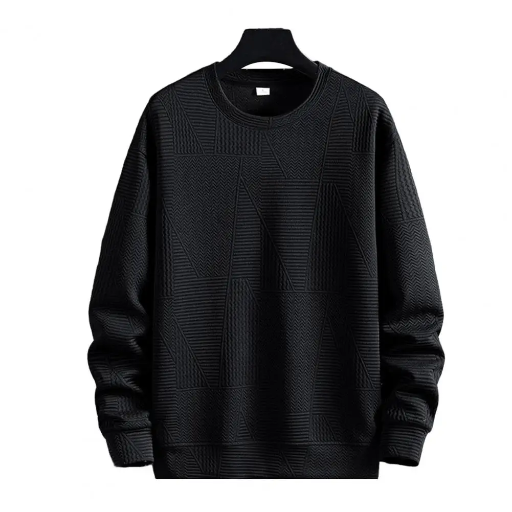 Chic Men Spring Sweatshirt  Striped Jacquard Elastic Cuff Winter Sweatshirt  Sportswear Men Sweatshirt