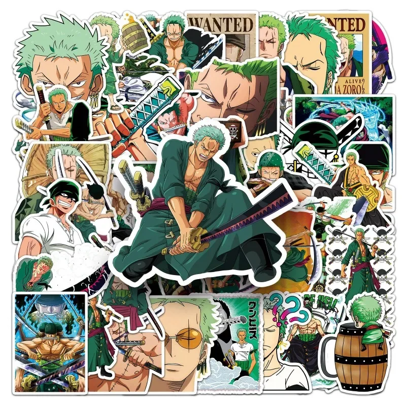 56 pcs Non Repeating One Piece Cartoon Anime Luffy Zoro Graffiti Stickers Personalized Decoration Water Cup Phone Case Stickers