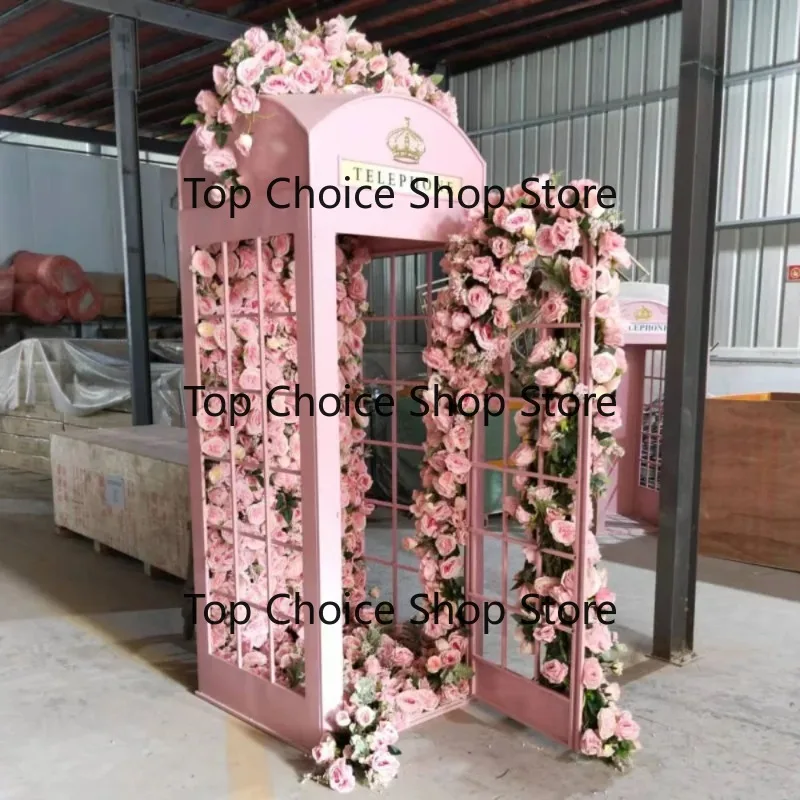 Valentine's Day Gift Ideas 2023 Custom Art Installation Floral Phone Booth Wedding Event Artificial Rose Pink
