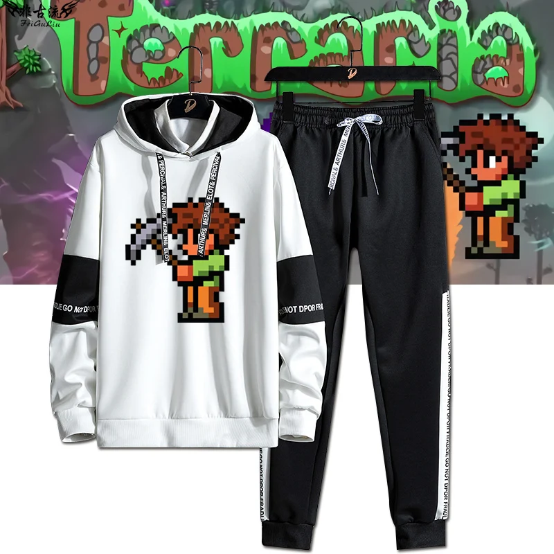 

Terraria Game Themed Pixel Cartoon Hoodie And Pants Set Student Autumn Winter Two-Piece Suit Polyester Long Sve Long Pants