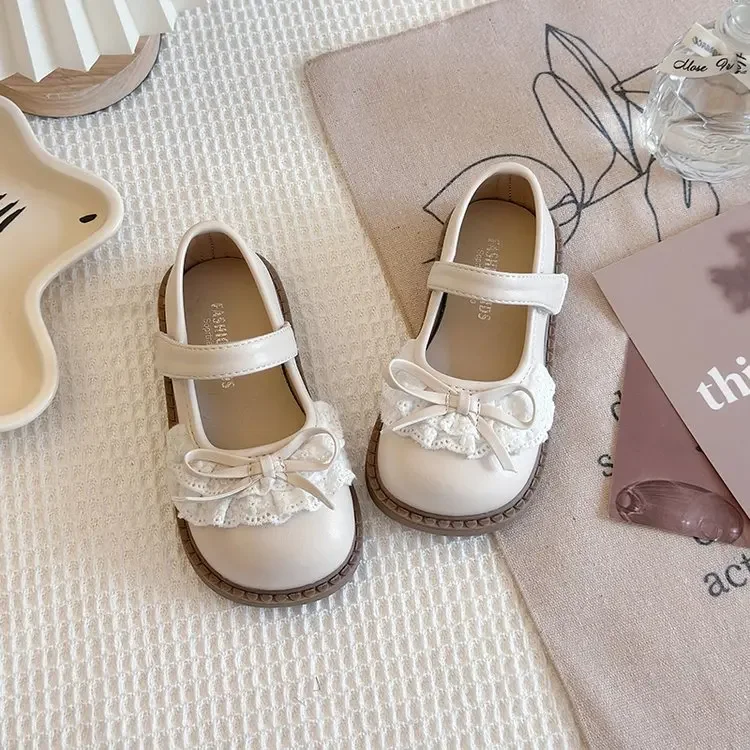 Mädchen-Schuhe mit Spitze und Schleife, Mary Jane Ballerinas mit Klettverschluss, Niedliche Prinzessinnen-Kleiderschuhe für Hochzeit, Party, Alltag, Freizeit, Neu – Detail 5