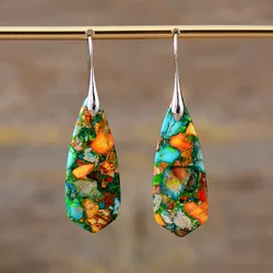 Party Vacation Bohemian Natural Stone Geometric Pendant Earrings for Women Fashion Emperor Stone Personalized Jewelry Earrings