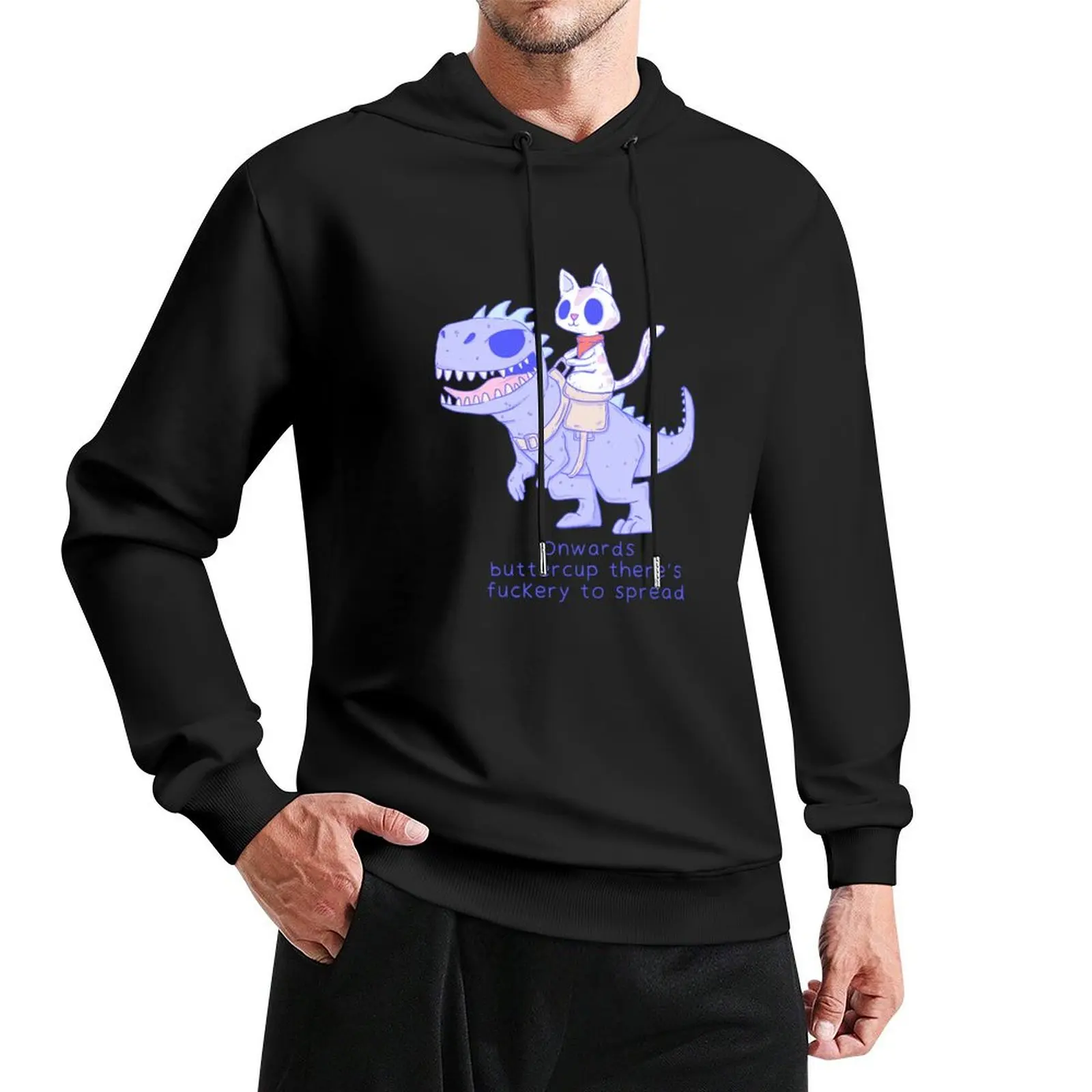 Funny Cat Riding Dinosaur - Onwards Buttercup Pullover Hoodie winter clothes men's hoodie sweatshirt