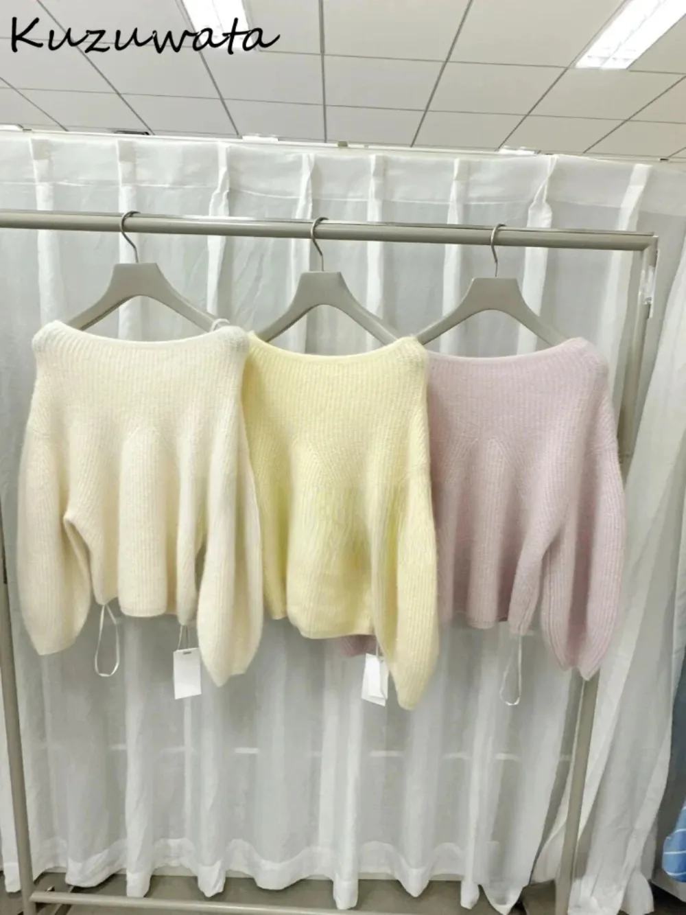 Kuzuwata Sweet Solid Slash Neck Long Sleeve Jumper Elegant Warm Soft Loose Pullovers Japan New Moda Early Spring Knit Sweaters