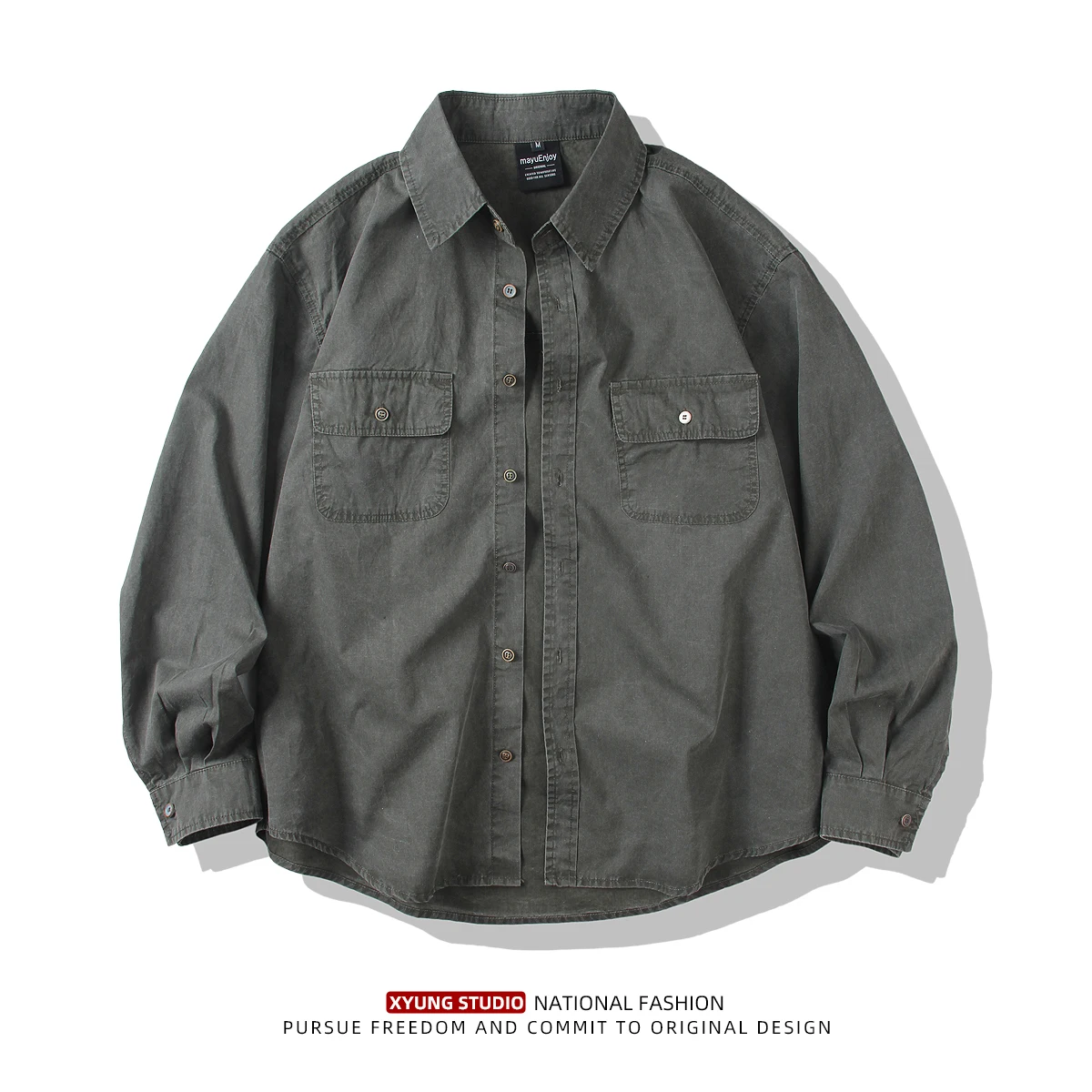 

Мужская рубашка в американском ретро-стиле с длинным рукавом, весенне-осенняя, повседневная, свободного кроя, из чистого хлопка, тонкая верхняя одежда, универсальная, весенняя коллекция