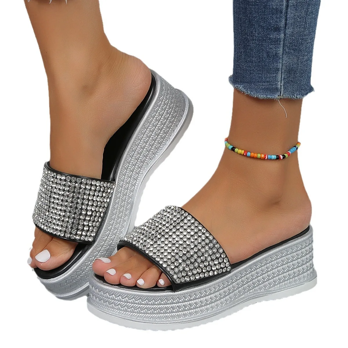 Rhinestone Slippers Women Summer Shoes Ladies Fashion Beach Shoes Designer Slides Woman Casual Comfortable Flip Flops Platform