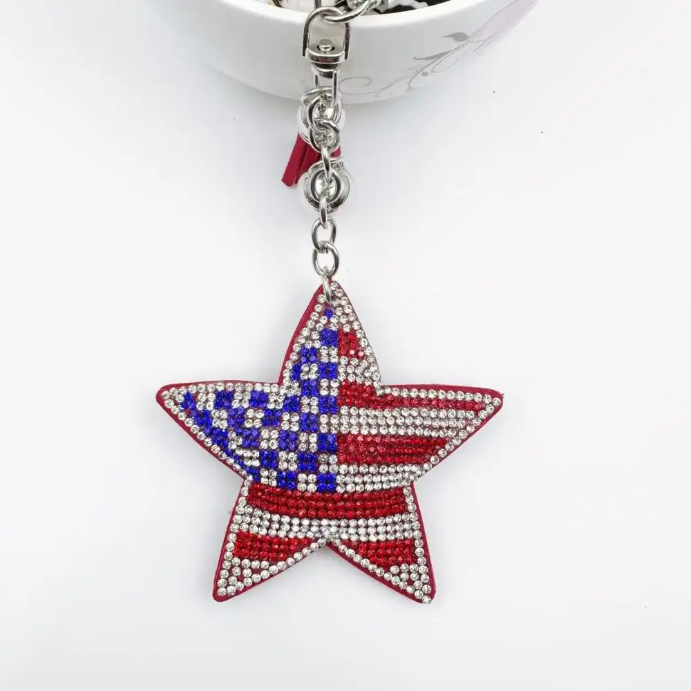 Fashion Texas State Flag Keychain Shiny Rhinestone Pendant Key Ring Decorative Ornament For Handbag Backpack Gift Souvenirs