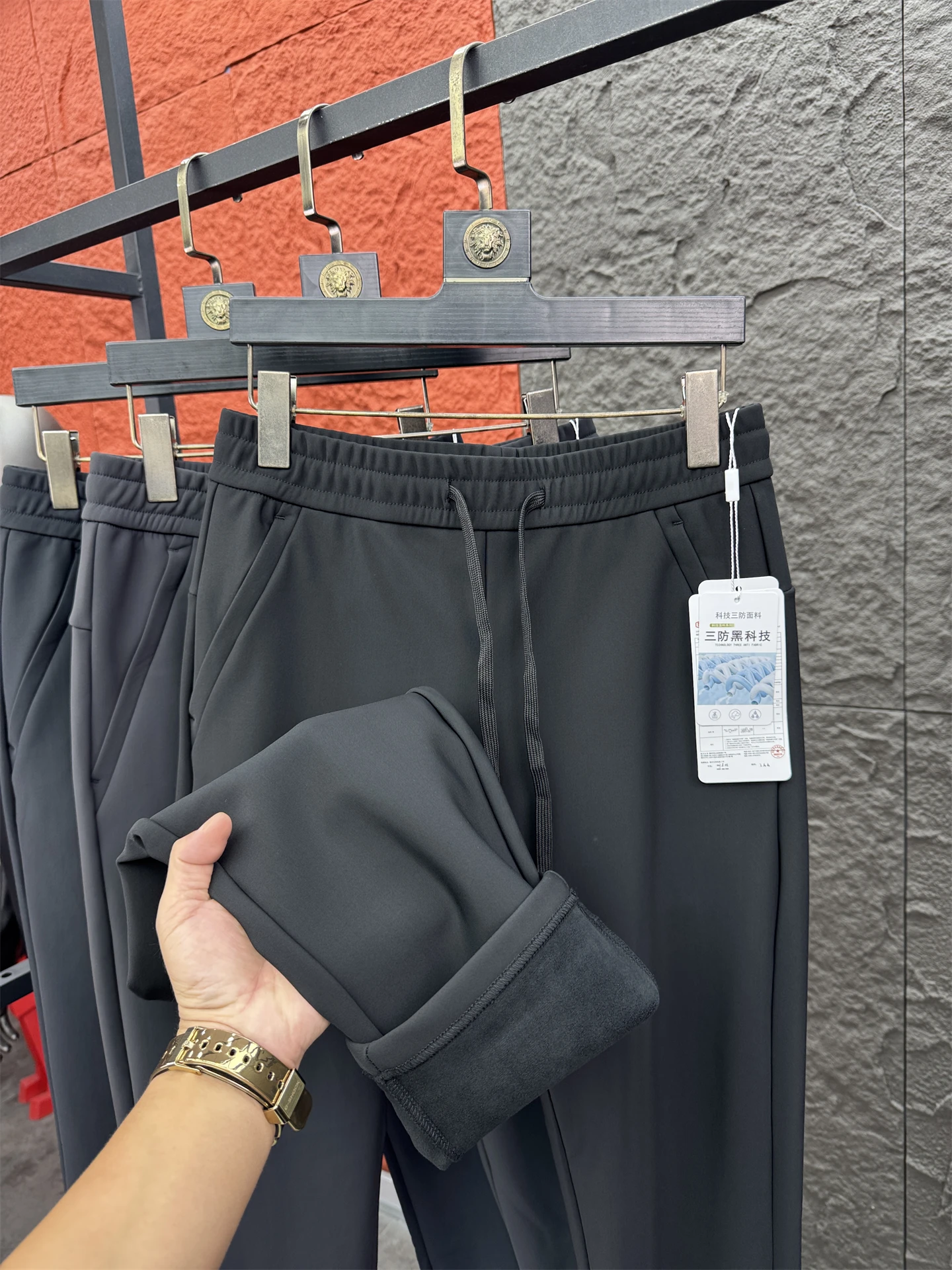 

Thiened Fce на подкладке, облегающие прямые повседневные брюки для мужчин, удобные теплые осенне-зимние однотонные брюки Pampa и бренд