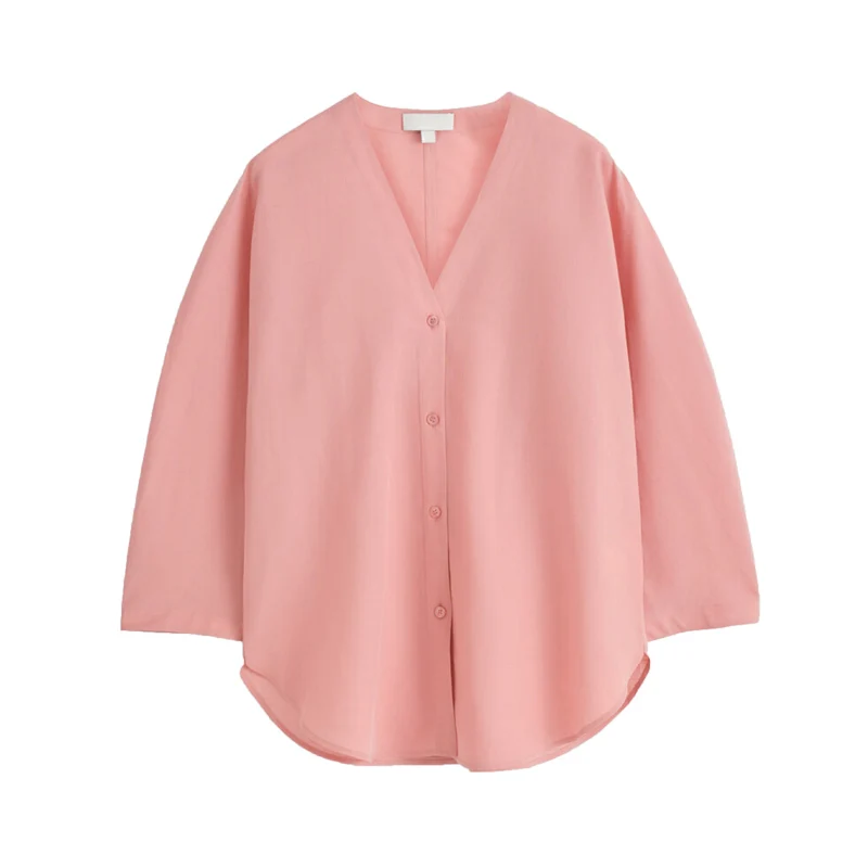 เสื้อผ้าผู้หญิงสำหรับฤดูร้อนใหม่ แขนเดี่ยว คอวี 7/8 แขนยาว ทรงลำลอง ผ้าลินินผสม โพลีเอสเตอร์ 00%