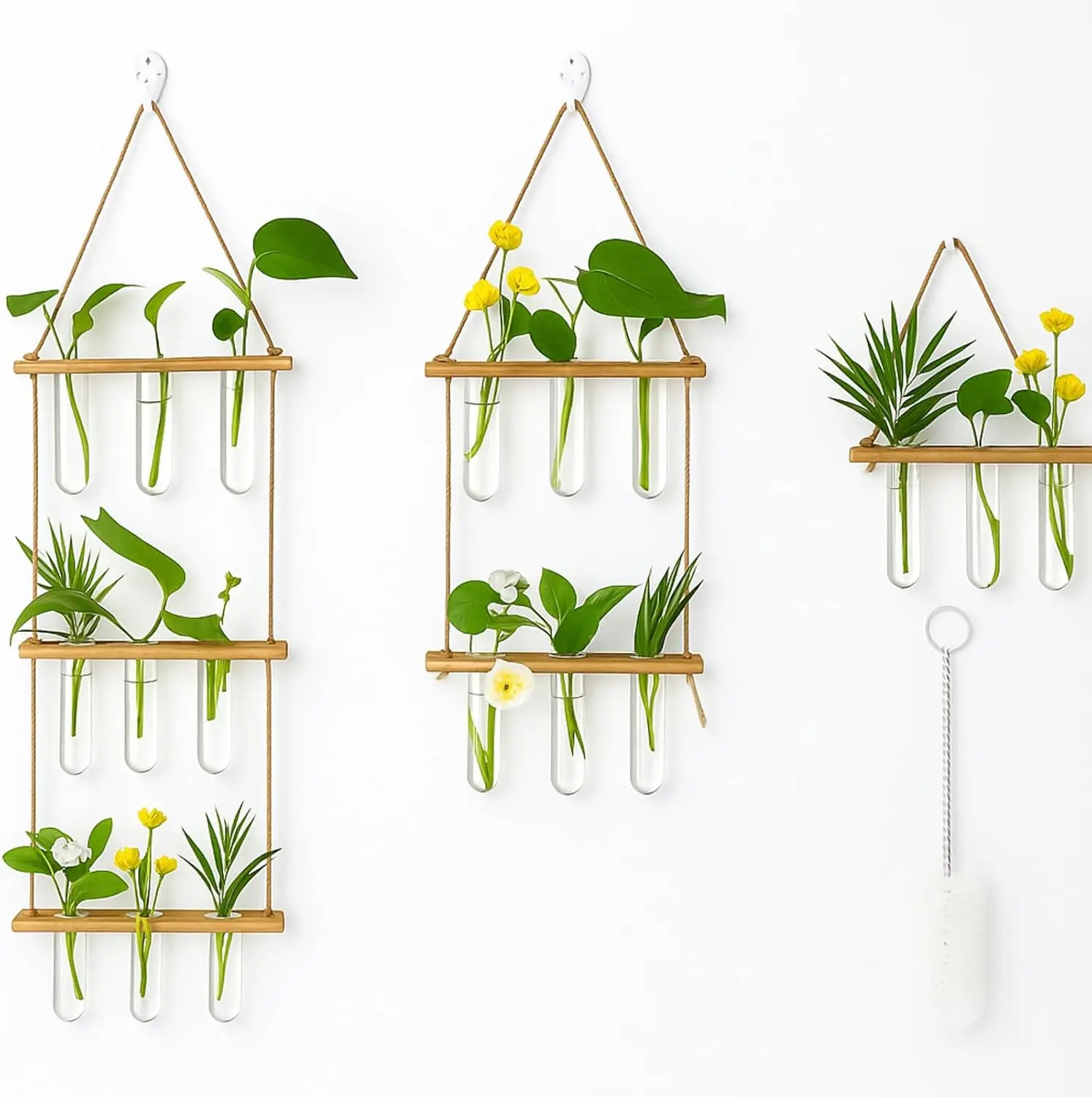 

Трехуровневая настенная станция для выращивания растений с деревянной подставкой, 18 стеклянных пробирок для гидропонных растений, подарок для декора интерьера