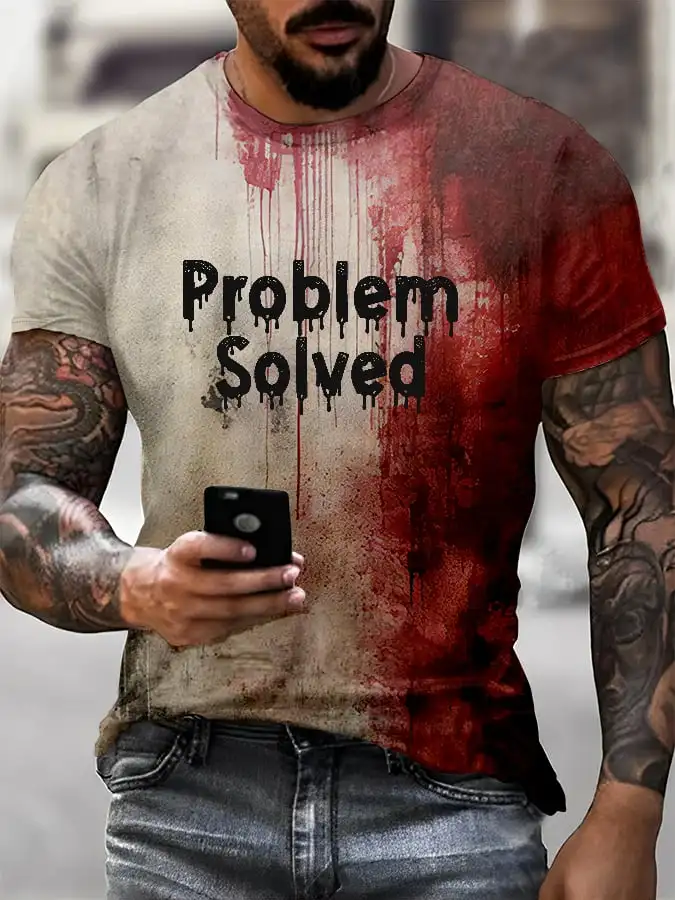 Männer blutiges Problem gelöst Halloween-Print T-Shirt