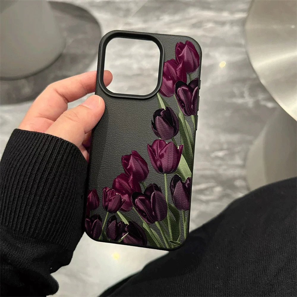 Dunkelviolette Tulpen-Handyhülle für iPhone 17 16 15 14 13 12 11 Pro Max 16 15 14 Plus 17 16 15 Pro 17Air XR XS Silikon-Matt-Abdeckung – Detail 8