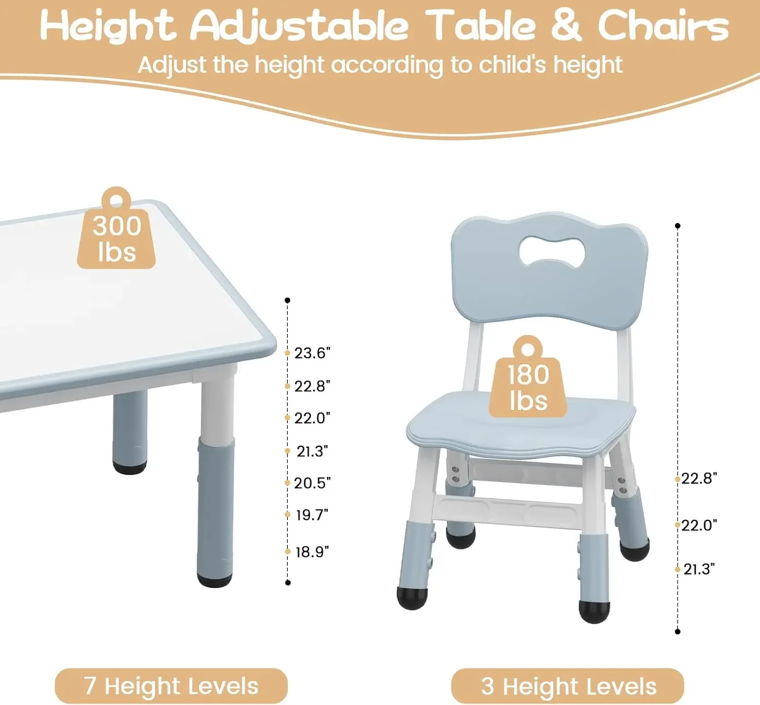 Height Adjustable Toddler Table and 4 Chairs Set for Ages 2-10, Graffiti Desktop, Non-Slip Legs, Arts & Crafts Table, Children A