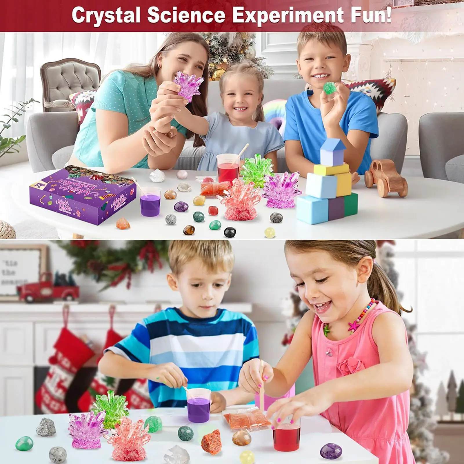 Calendrier de l'avent en cristal 2025 avec 24 pierres précieuses naturelles, Kit scientifique éducatif pour adultes et enfants, jouet de Collection de roches naturelles