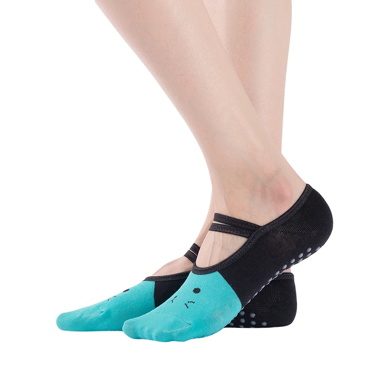 Calcetines de Yoga de vendaje para mujer, calcetines antideslizantes para el suelo, calcetines de Ballet de Pilates sin espalda de secado rápido, accesorios deportivos con estampado de gato