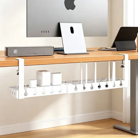 Suporte retrátil para cabos sob a mesa, sem necessidade de furar, organizador de fios metálico, porta-fios para roteador.