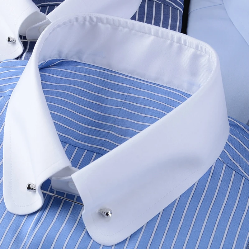 

Men's 100% Cotton Slim Fit Shirt with French Cuffs - Empire Collar Rounded Off Design British Business Style