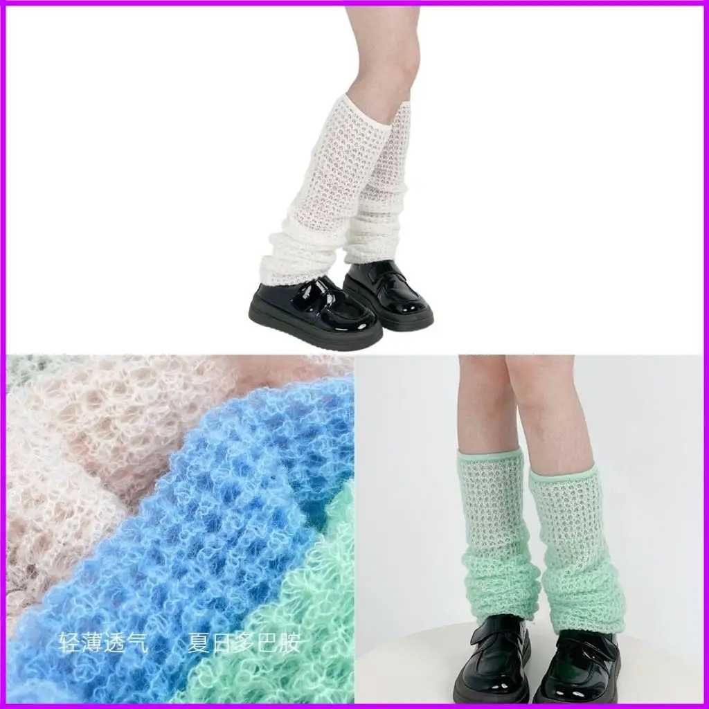 

Women Aesthetic Leg Warmers Hollowout Waffles Knit Stockings Slouchy Leg Covers