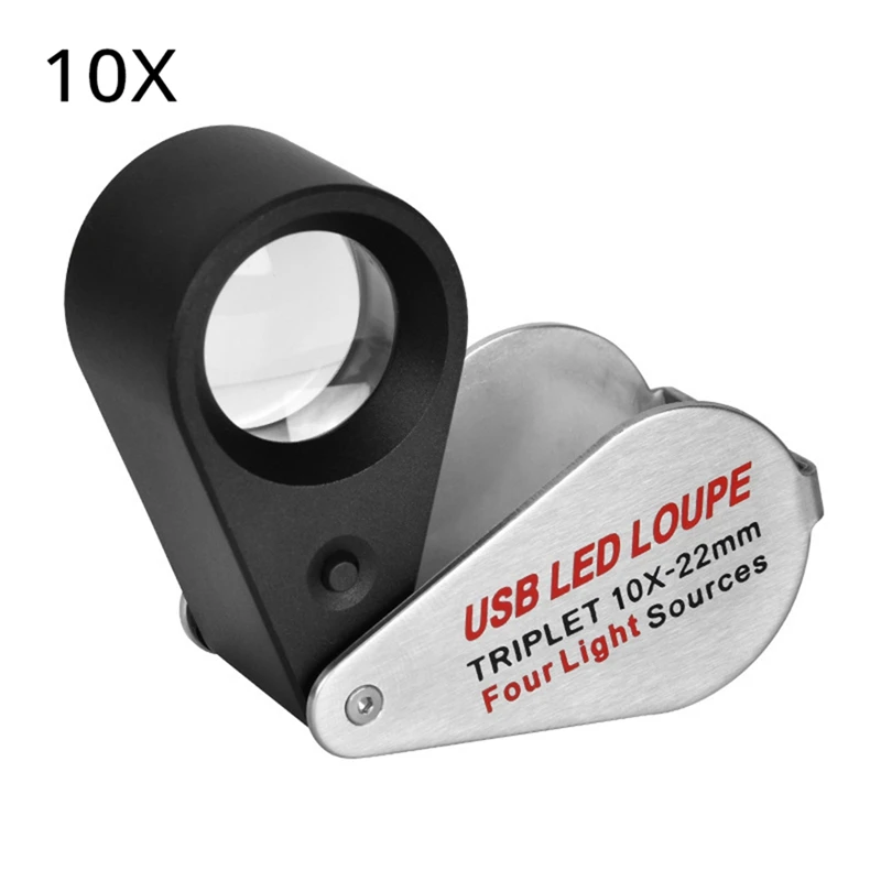 Rechargeable Four-Colour Light Source 13LED Magnifier Diamond Jeweler Loupe Necklace GEM UV Lamp Mini Pocket-AA70