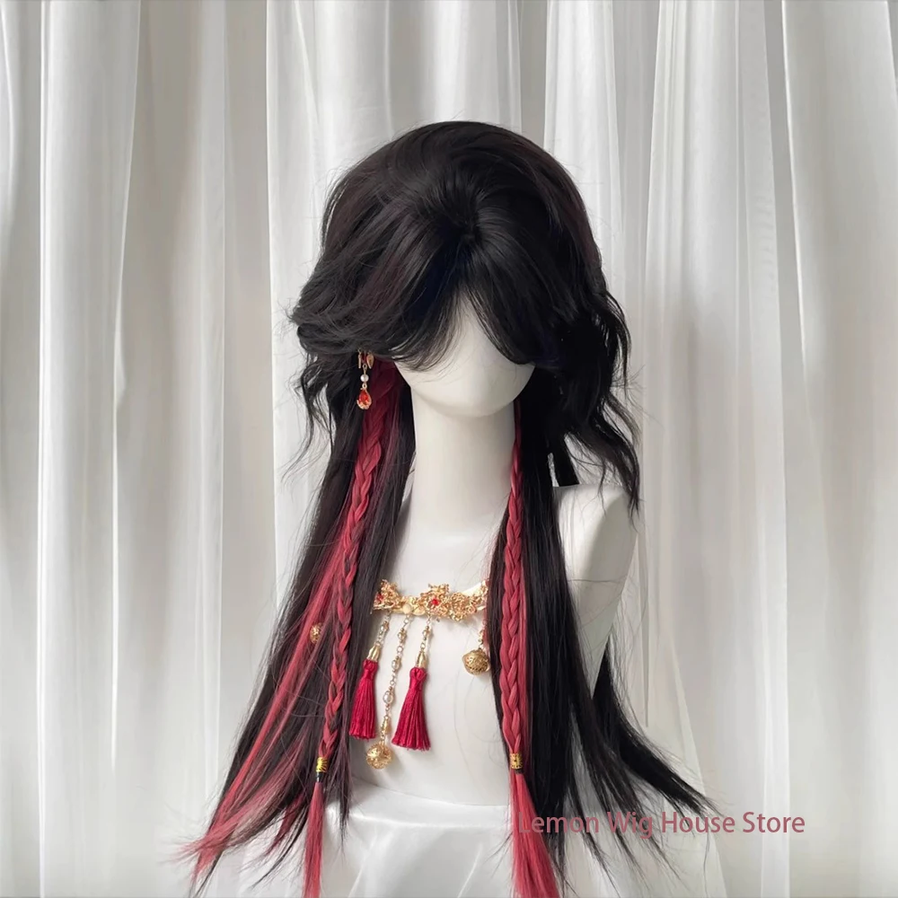 Black Red Highlight Synthetic Wig High Quality Fiber Wig Lolita Cosplay Wigs for Women Halloween Costume Wig Heat Resistant