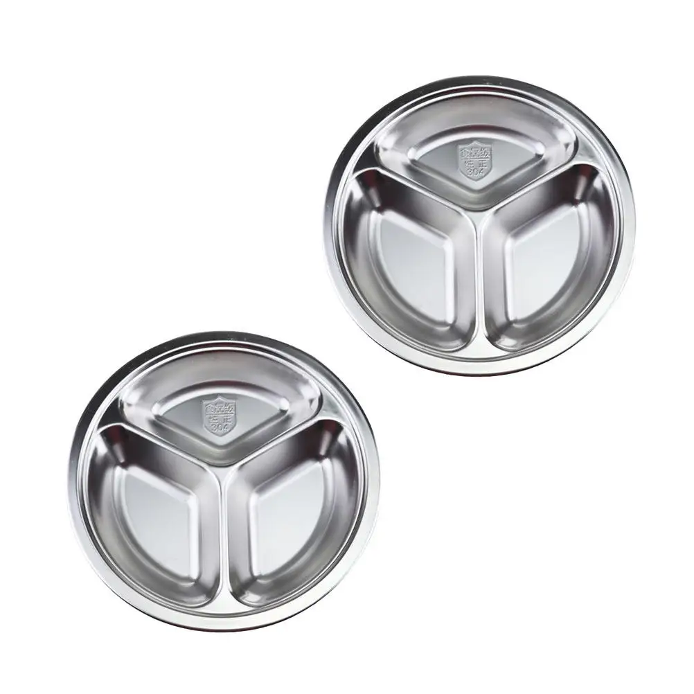 2Pcs Stainless Steel Divided Plate Thickened Food Tray for Home Canteen School Snack Serving Dinner Plate Fast Food Tray