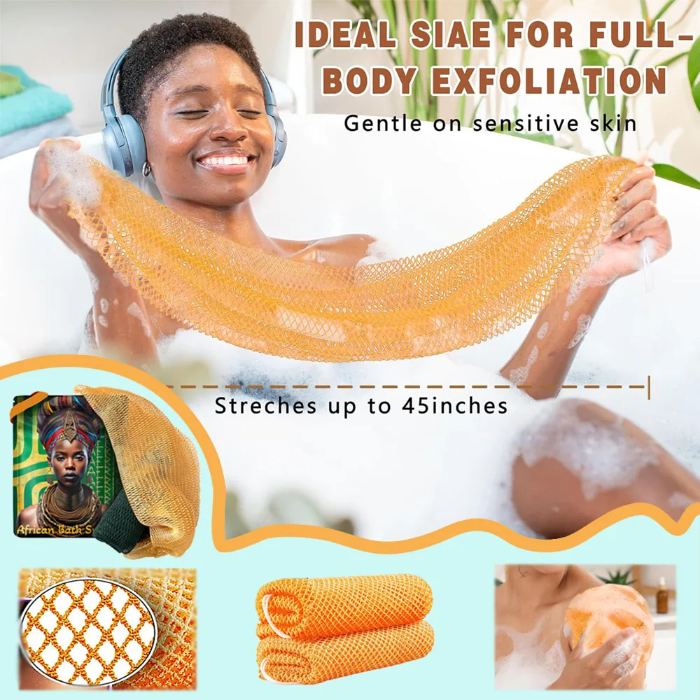 Authentic Premium African Exfoliating Bath Net Sponge, Gentle Full-Body Exfoliating Scrub Cloth for All Skin Types, African Loofah Net with Hanging Rope, Shower Exfoliator Bath Accessory view 3