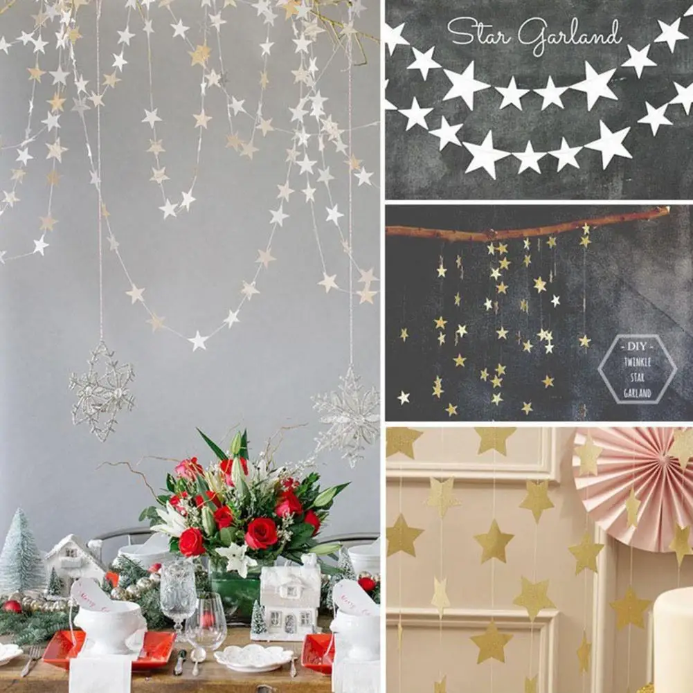 Glitter Paper Garland Hanging Streamer Circle Dots Stars Garlands Sparkling Streamer for Birthday Party Baby Shower Wedding Deco