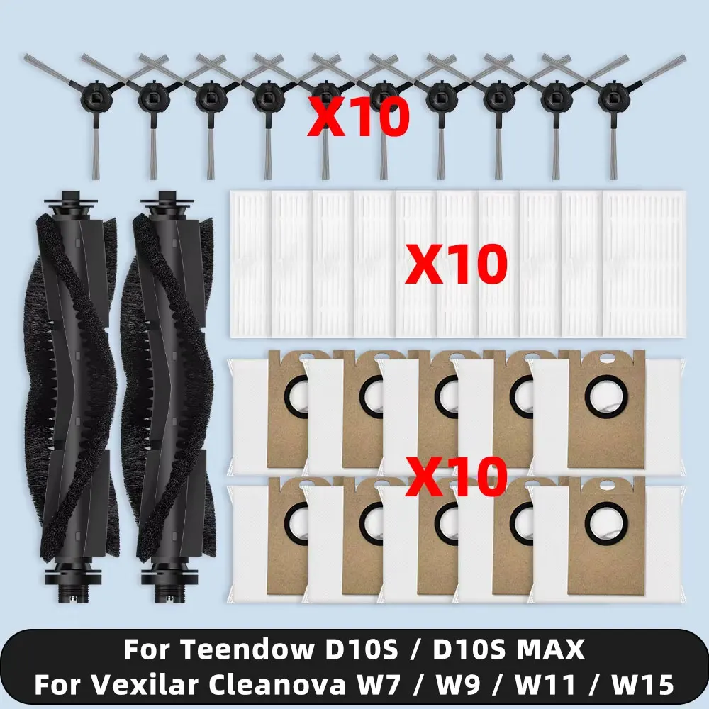 Compatible con ( Teendow D10S / D10S MAX, Vexilar Cleanova W7 / W9 / W11 / W15, eitton BL20 Pro ) piezas de repuesto accesorios filtro de Cepillo Lateral principal bolsa de polvo