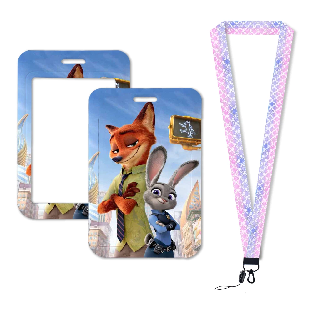 Work Card Holder Disney Zootopia Name Badge Holder with Keychains Student Id Card Lanyard Holder Accessories
