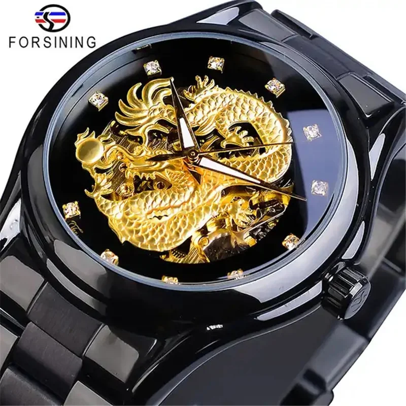 FORSINING A3G Golden Dragon Automatic Mechanical Watches For Men 2023 Luxury Brand Hollow-carved Man Tourbillon Watch