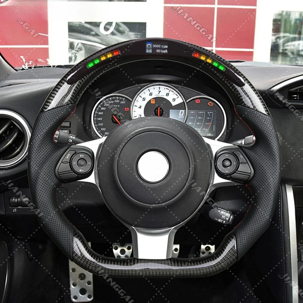 

Светодиодный руль из карбона с красной строчкой для Toyota 86 2016-2023, перфорированная кожа, D-образная форма, гоночный руль, замена штатного руля