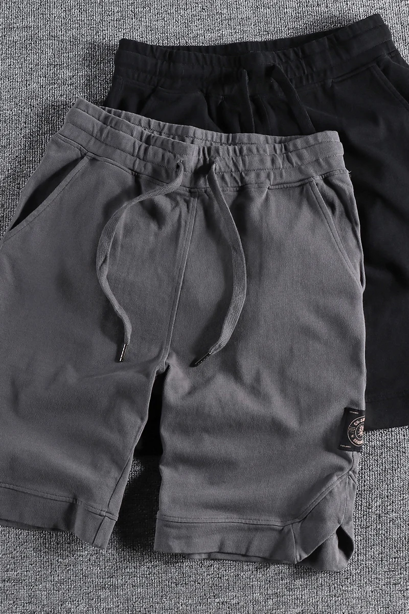 Pantalones cortos deportivos de estilo americano para hombre, Shorts de algodón puro, con cintura elástica, con cordón, informales, de cinco puntos