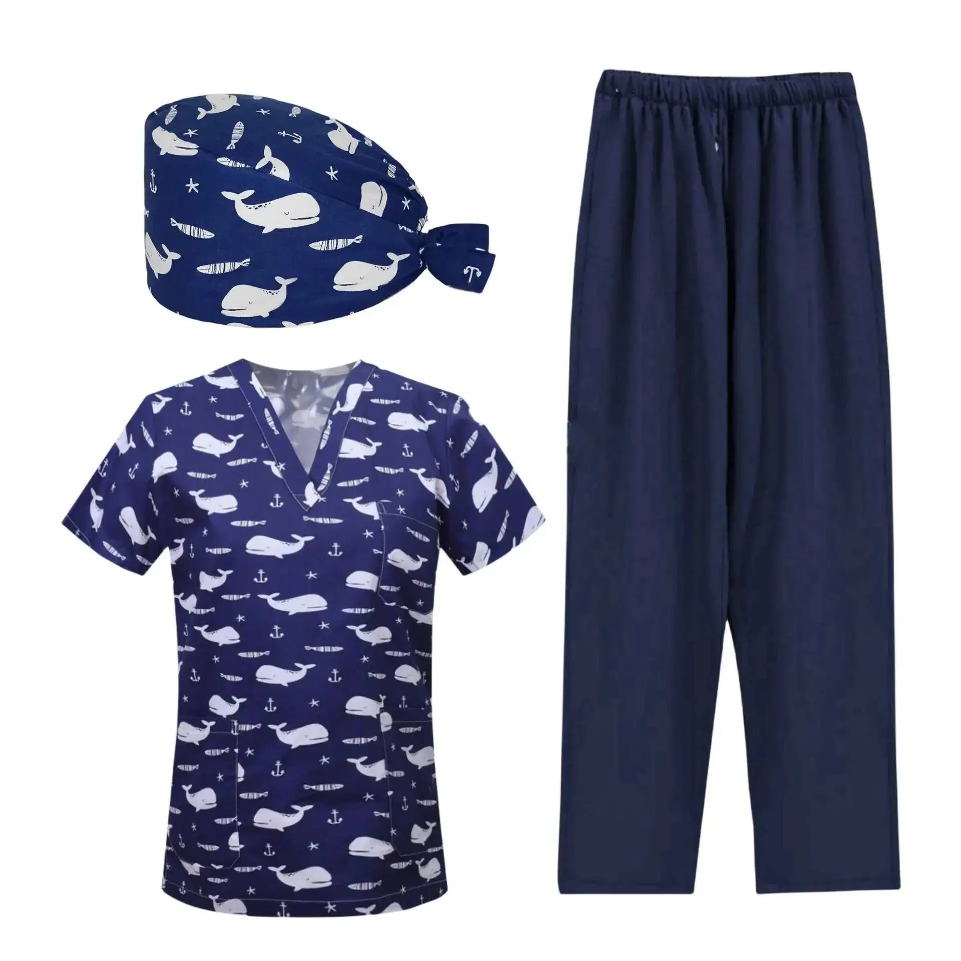 Uniforme d'infirmière de phary à manches courtes, vêtements de travail pour médecins d'hôpital pour animaux de compagnie, uniformes de chirurgie dentaire, costume trois pièces imprimé de dessin animé médical